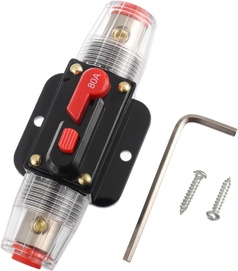 BOJACK 80A Audio Inline Circuit Breaker Reset Fuse Holder 12-24V DC Manual Reset Fuse Holder 3-15 AWG Overload Protection for Car Audio Sound Amplifier System RV Marine Boat Truck Solar Inverter - Image 1